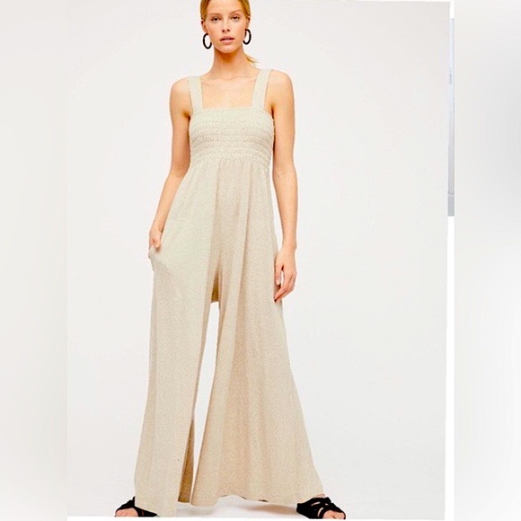Free People Beach Collection: Cream “Homecoming” Jumpsuit with pockets! - Picture 1 of 5